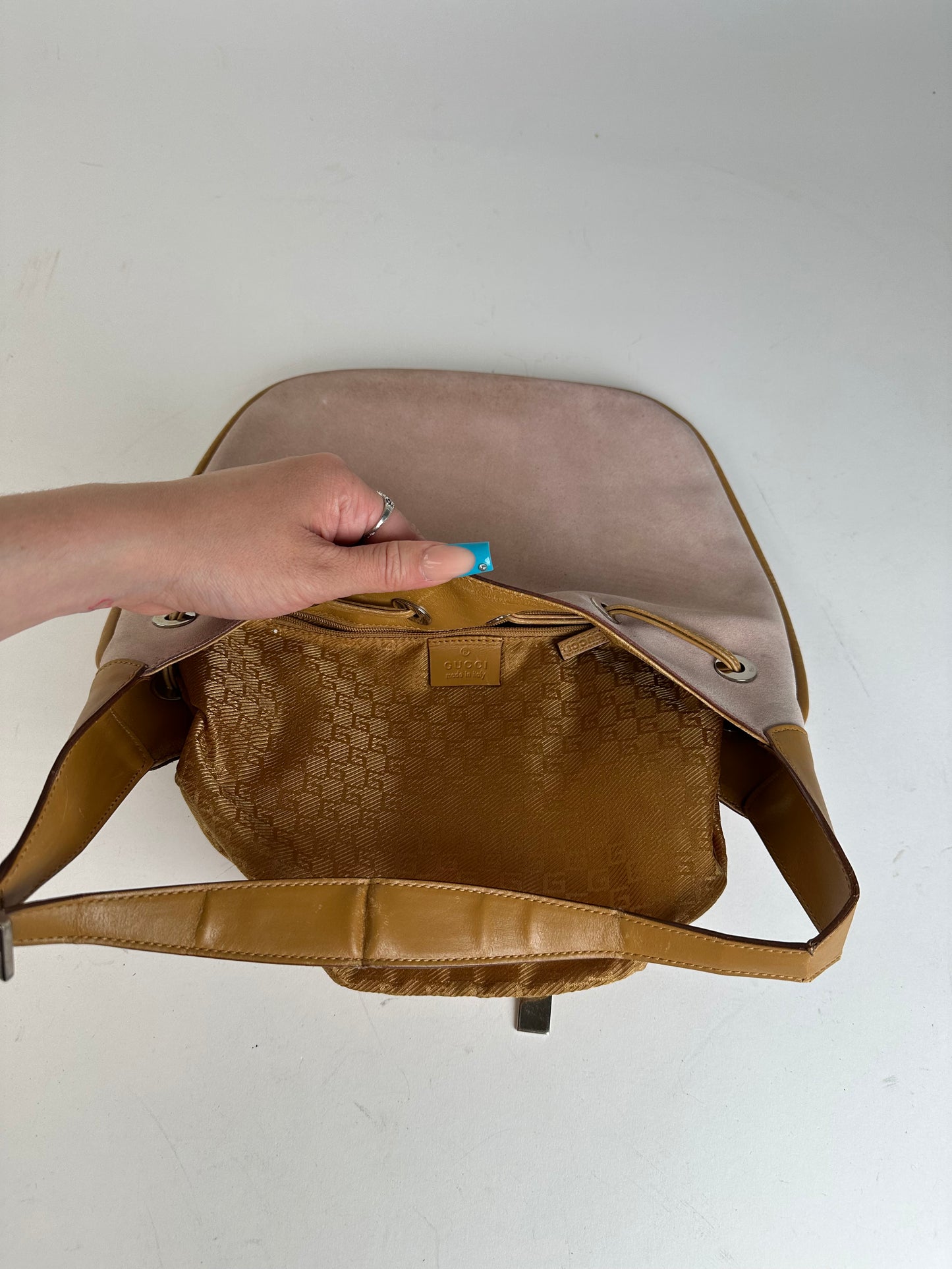 Gucci Pink Suede Hobo Bag with Drawstring Closure