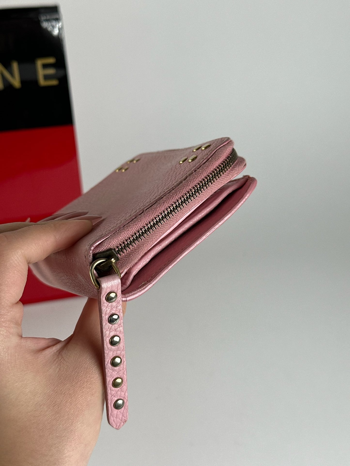 Portefeuille vintage en cuir rose Céline Paris