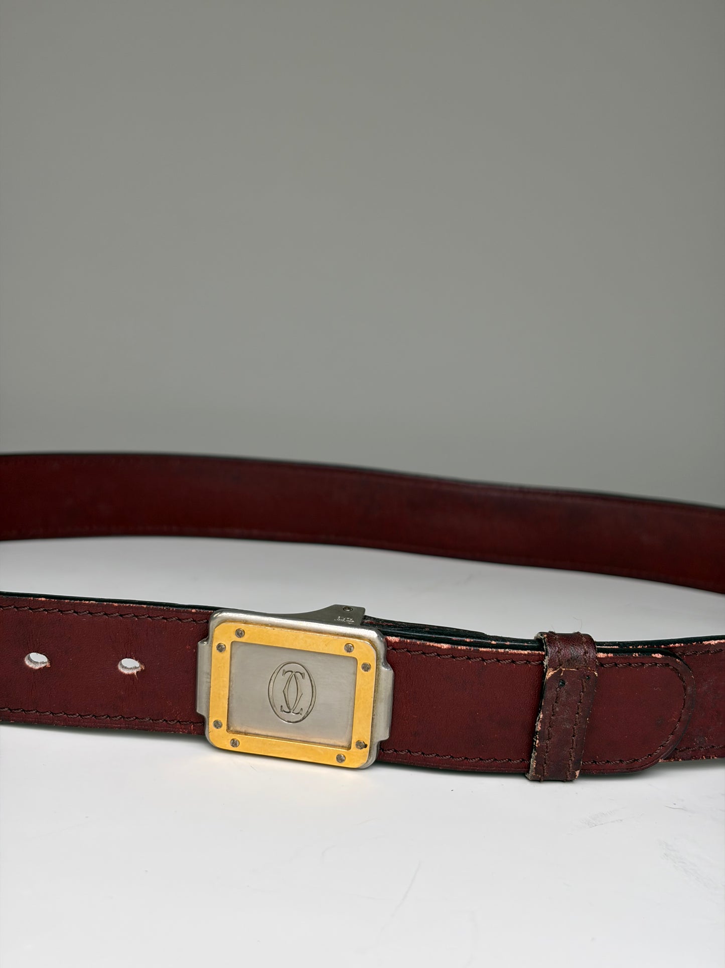 Vintage Cartier Leather Belt Burgundy Gold-tone Buckle