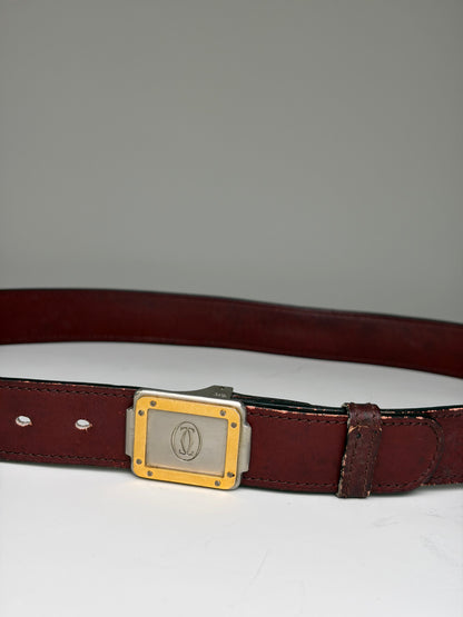 Vintage Cartier Leather Belt Burgundy Gold-tone Buckle