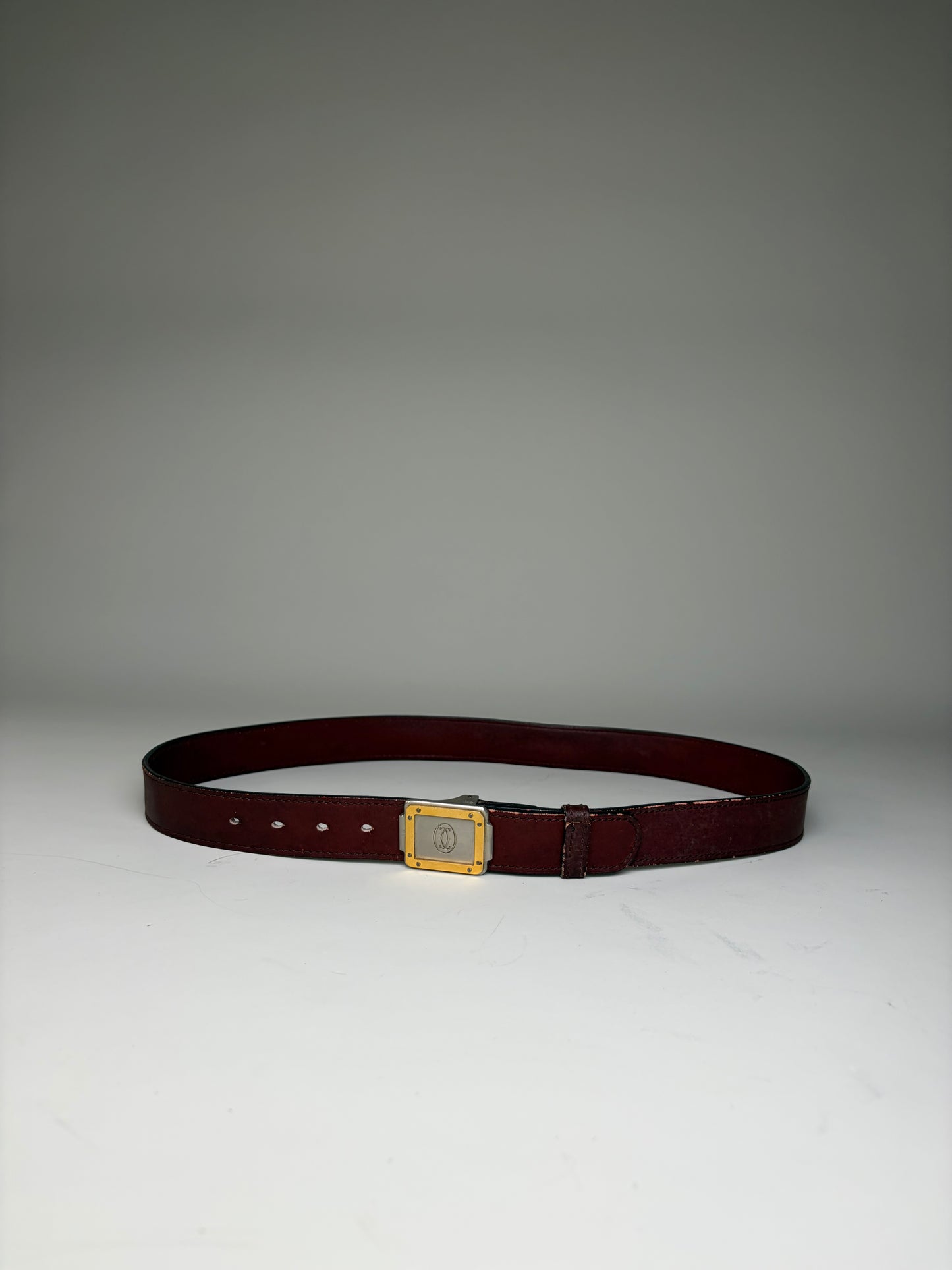 Vintage Cartier Leather Belt Burgundy Gold-tone Buckle