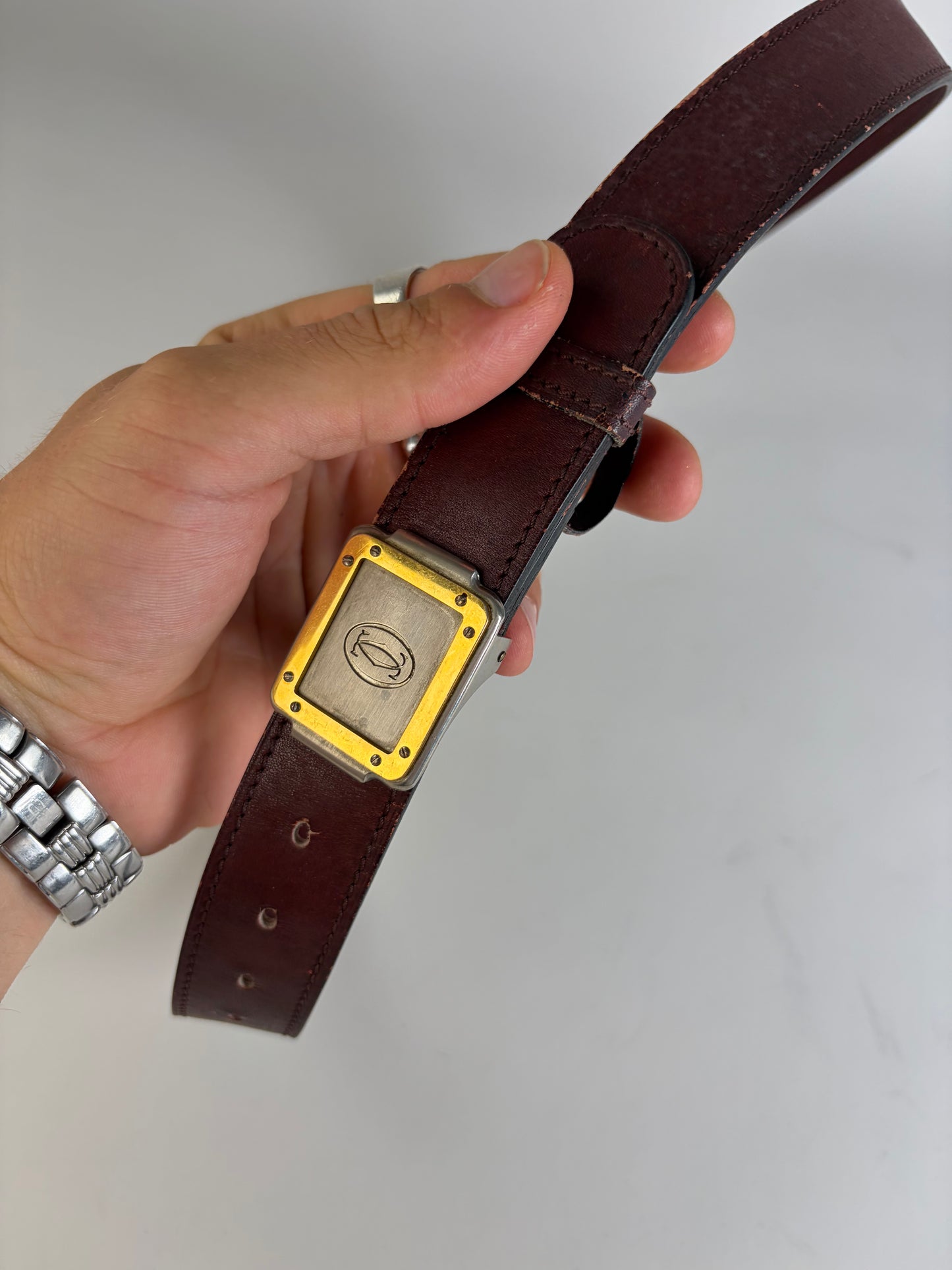 Vintage Cartier Leather Belt Burgundy Gold-tone Buckle