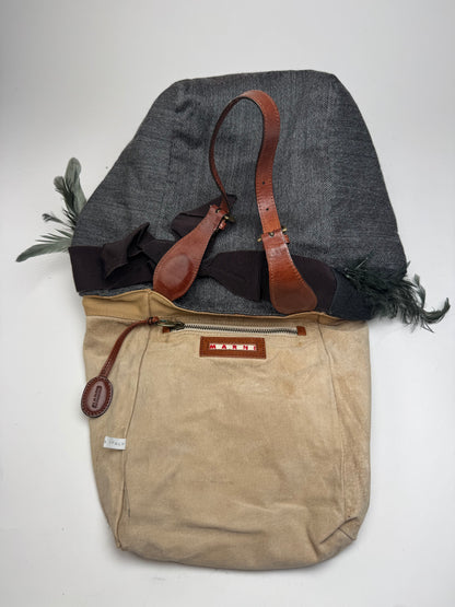 Vintage Marni Wool Leather Tote Bag Grey