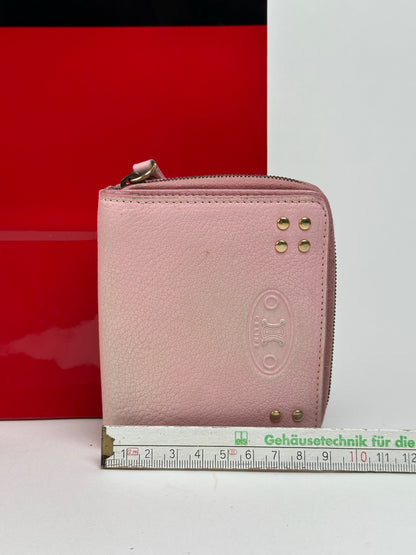 Portefeuille vintage en cuir rose Céline Paris