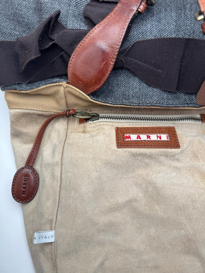 Vintage Marni Wool Leather Tote Bag Grey