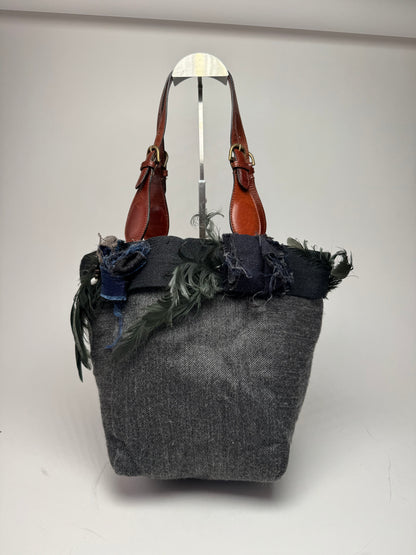 Vintage Marni Wool Leather Tote Bag Grey