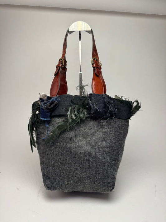 Vintage Marni Wool Leather Tote Bag Grey
