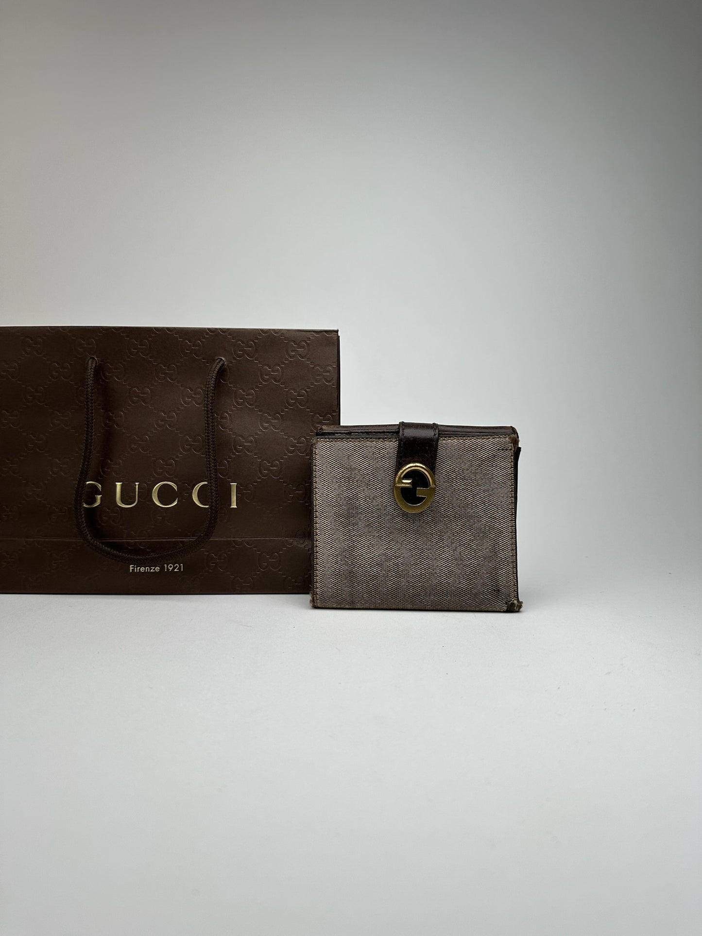 Vintage Gucci Leather Canvas Wallet Gray Brown