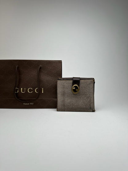 Vintage Gucci Leather Canvas Wallet Gray Brown