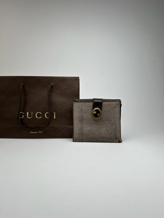 Vintage Gucci Leather Canvas Wallet Gray Brown