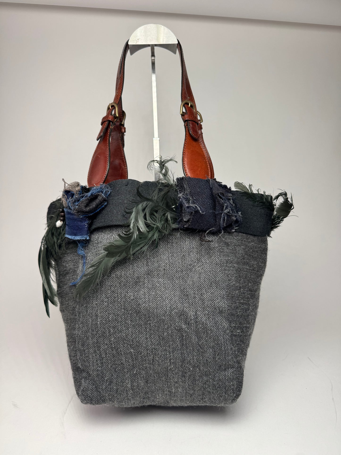 Vintage Marni Wool Leather Tote Bag Grey