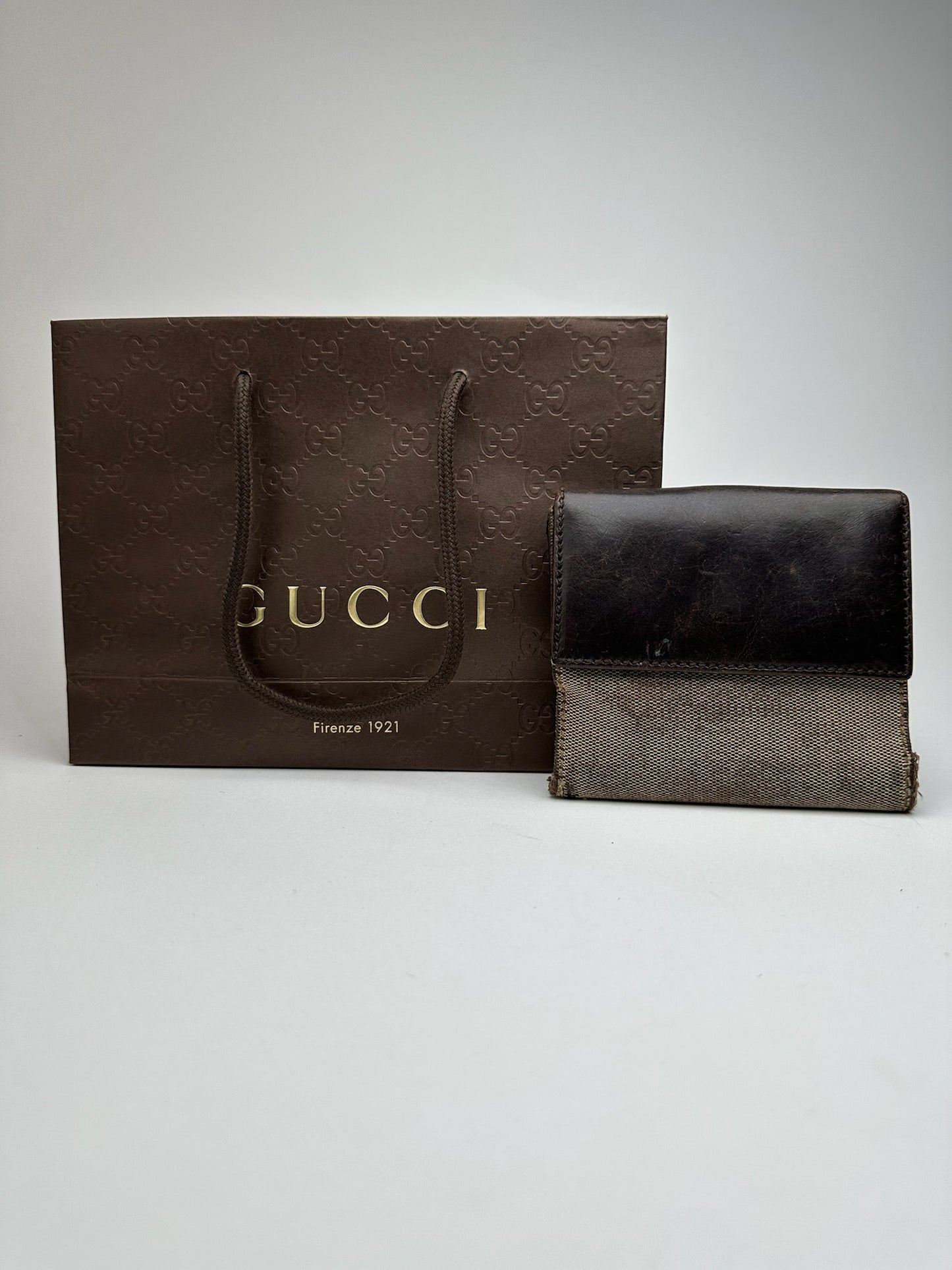 Vintage Gucci Leather Canvas Wallet Gray Brown
