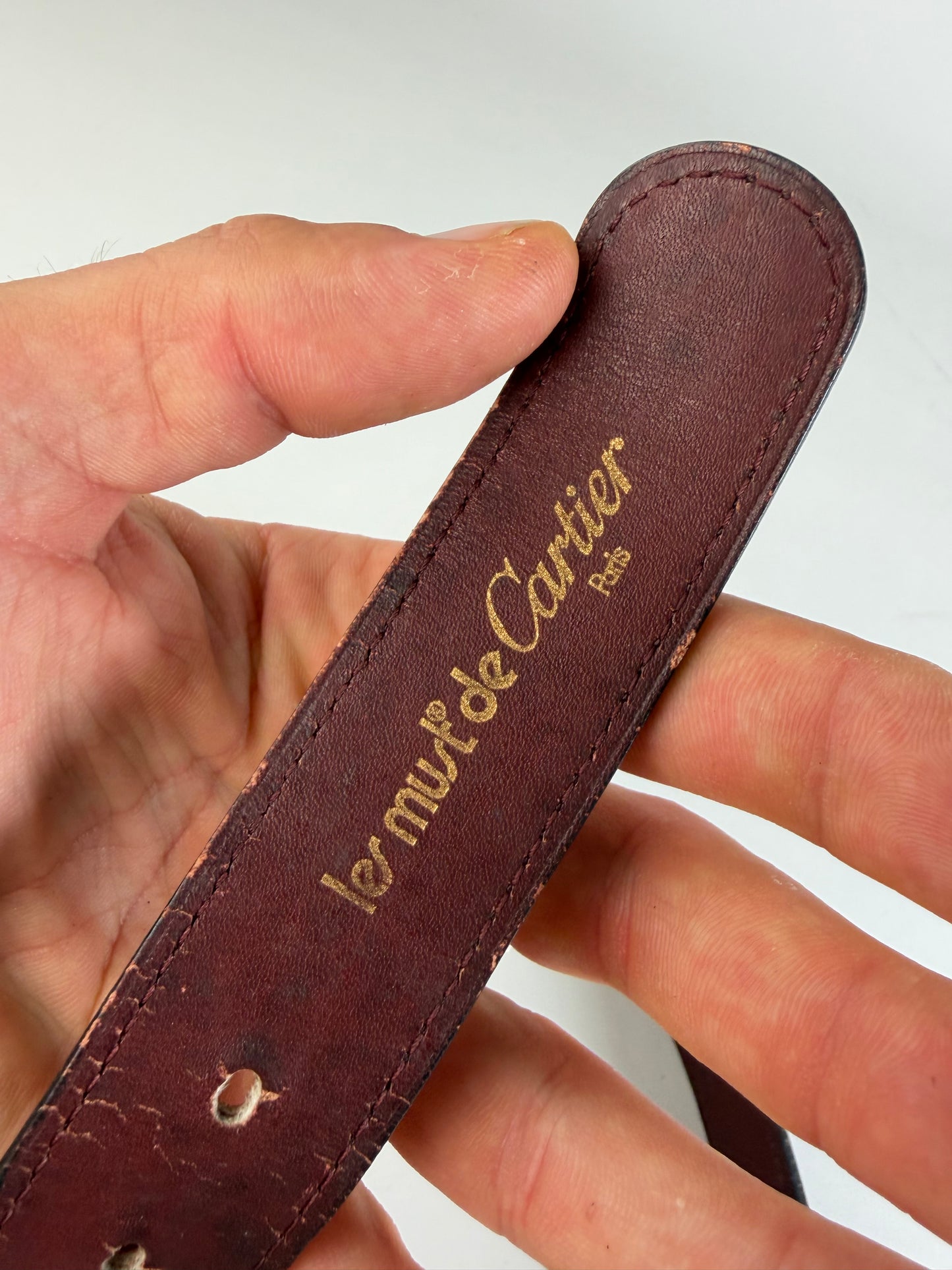 Vintage Cartier Leather Belt Burgundy Gold-tone Buckle