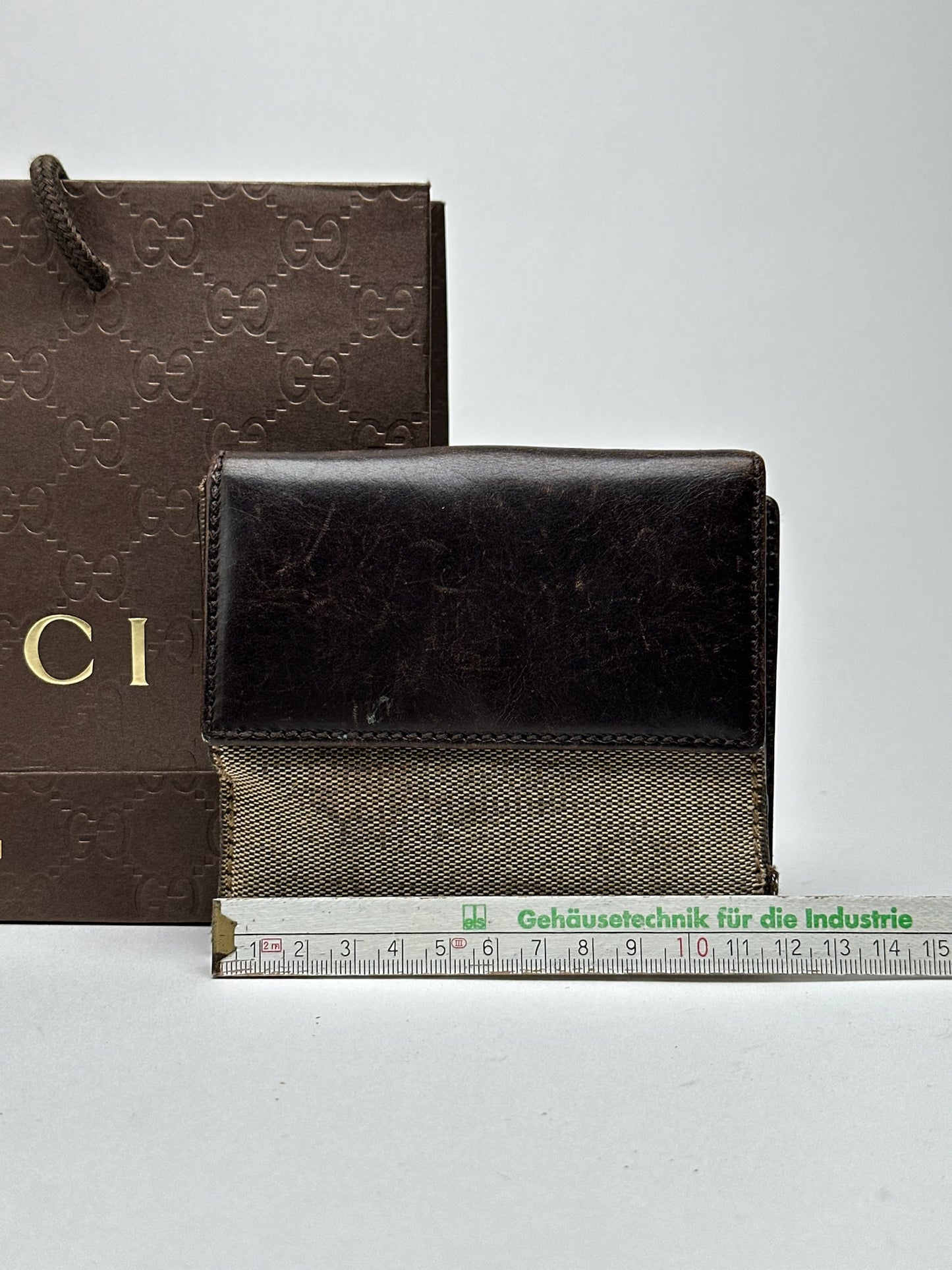 Vintage Gucci Leather Canvas Wallet Gray Brown