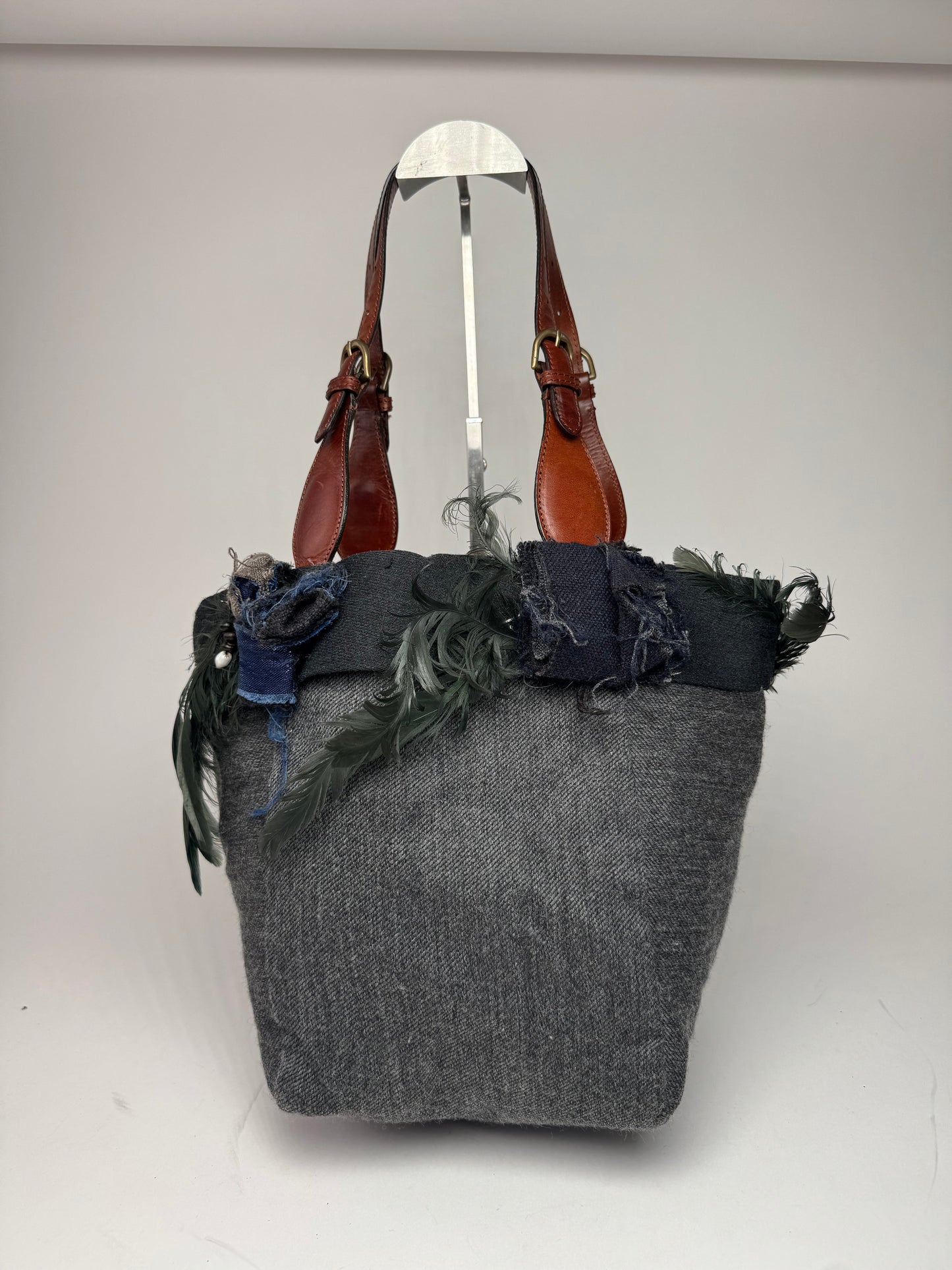 Vintage Marni Wool Leather Tote Bag Grey