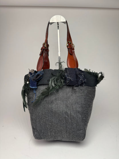 Vintage Marni Wool Leather Tote Bag Grey
