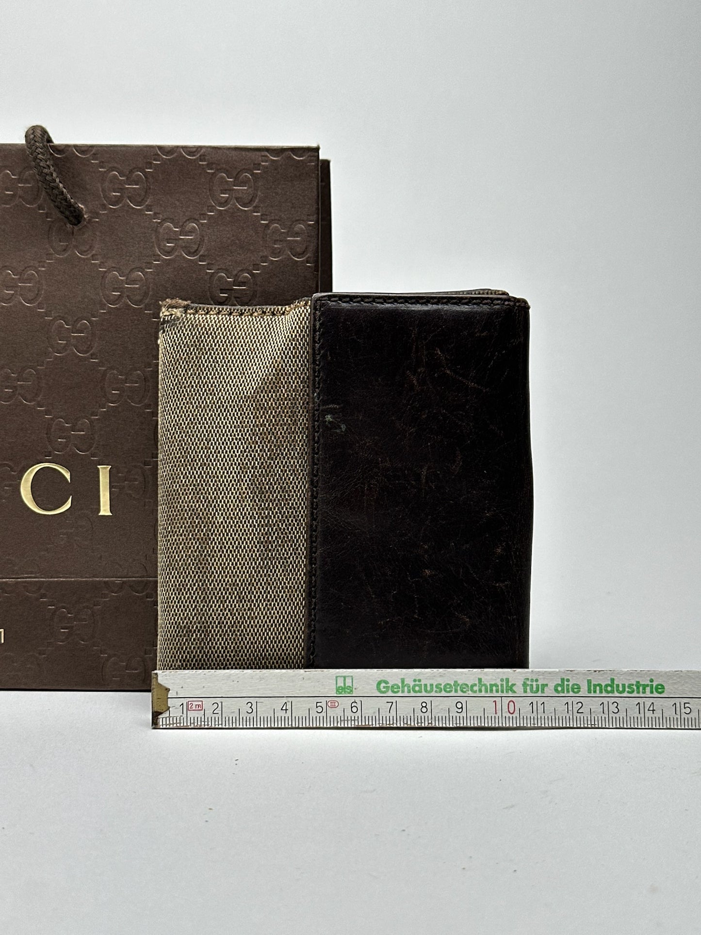 Vintage Gucci Leather Canvas Wallet Gray Brown