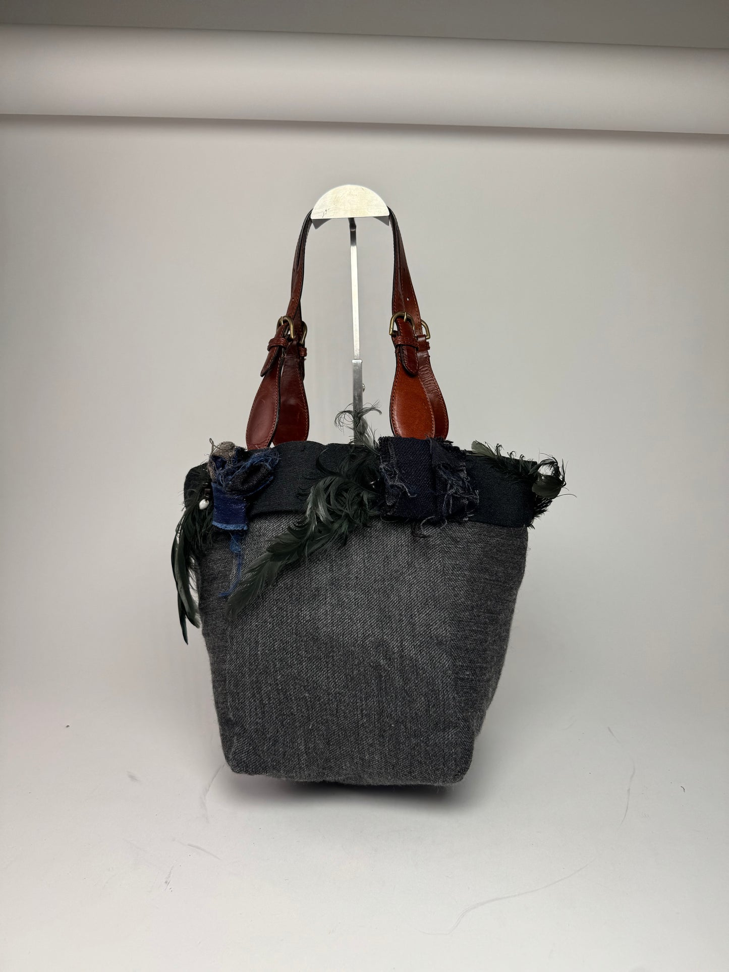Vintage Marni Wool Leather Tote Bag Grey