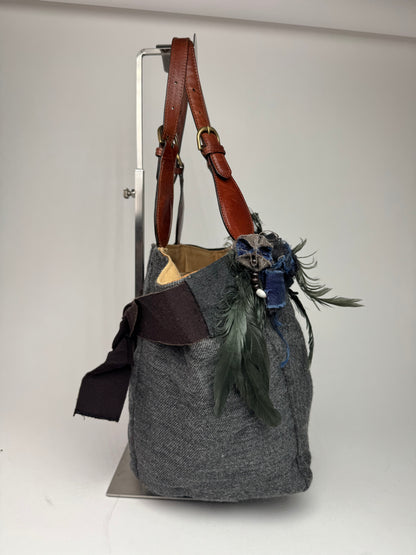 Vintage Marni Wool Leather Tote Bag Grey
