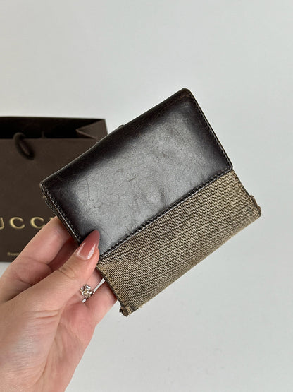 Vintage Gucci Leather Canvas Wallet Gray Brown
