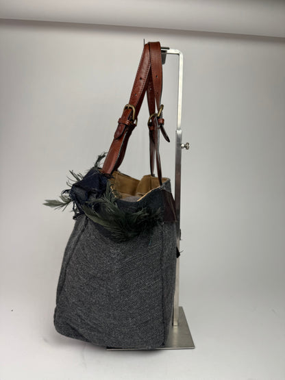 Vintage Marni Wool Leather Tote Bag Grey