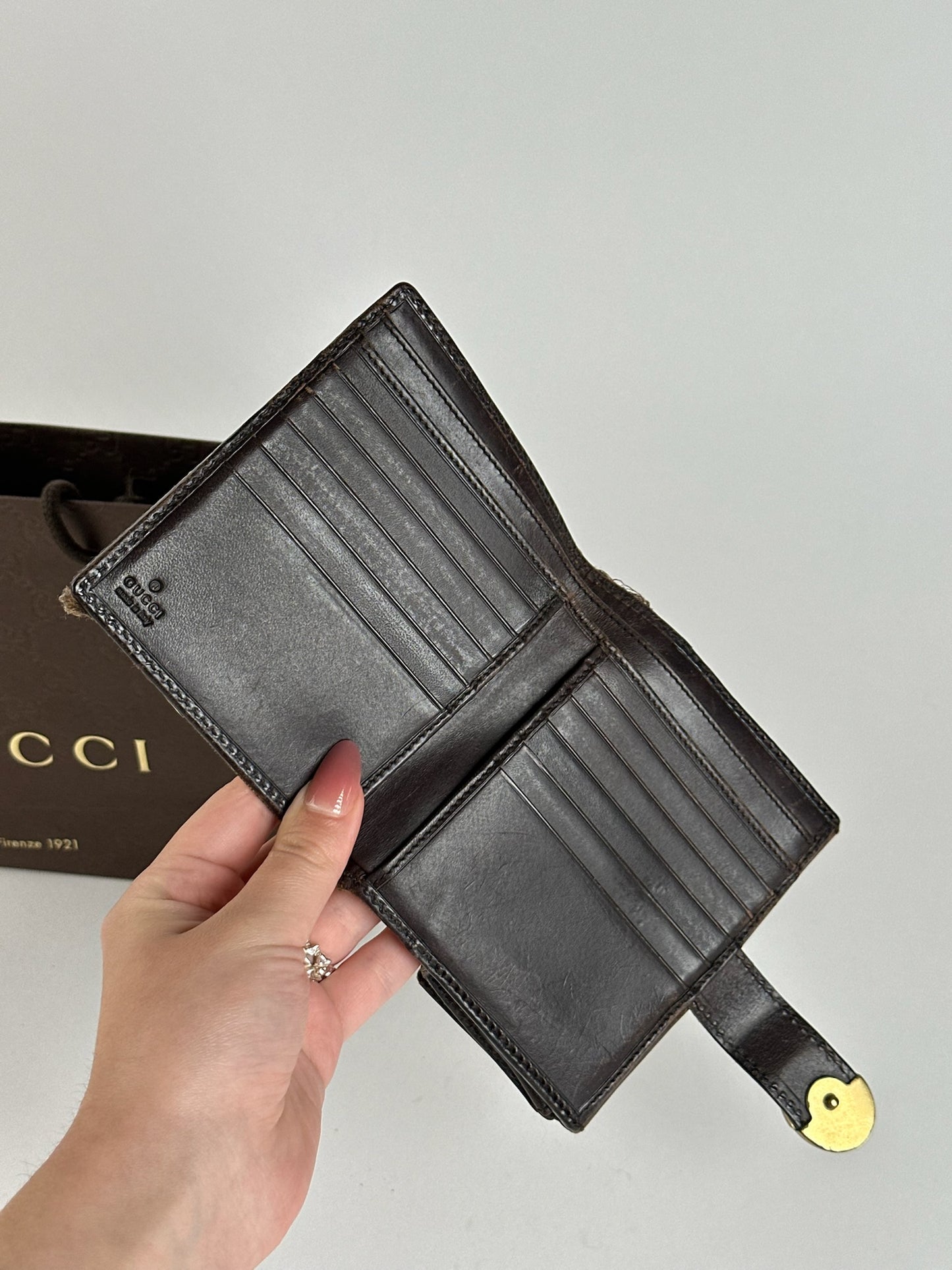 Vintage Gucci Leather Canvas Wallet Gray Brown