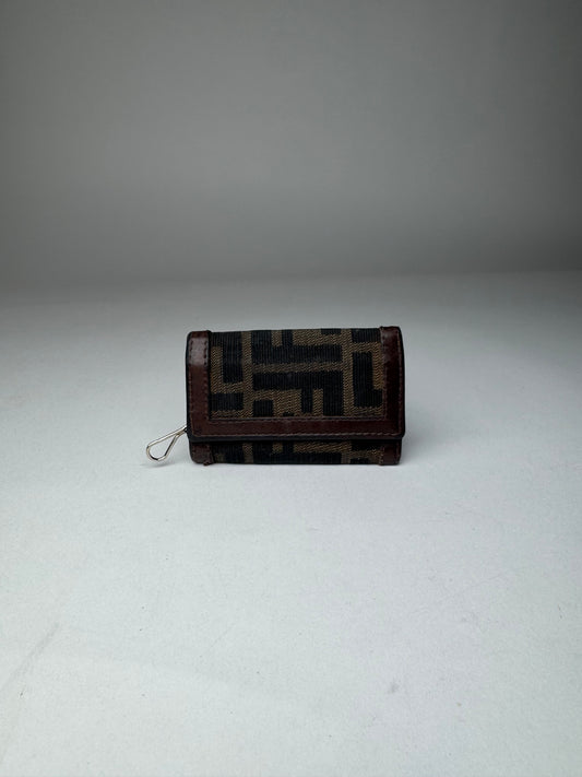 Vintage Fendi Monogram Key Holder Card Holder Brown