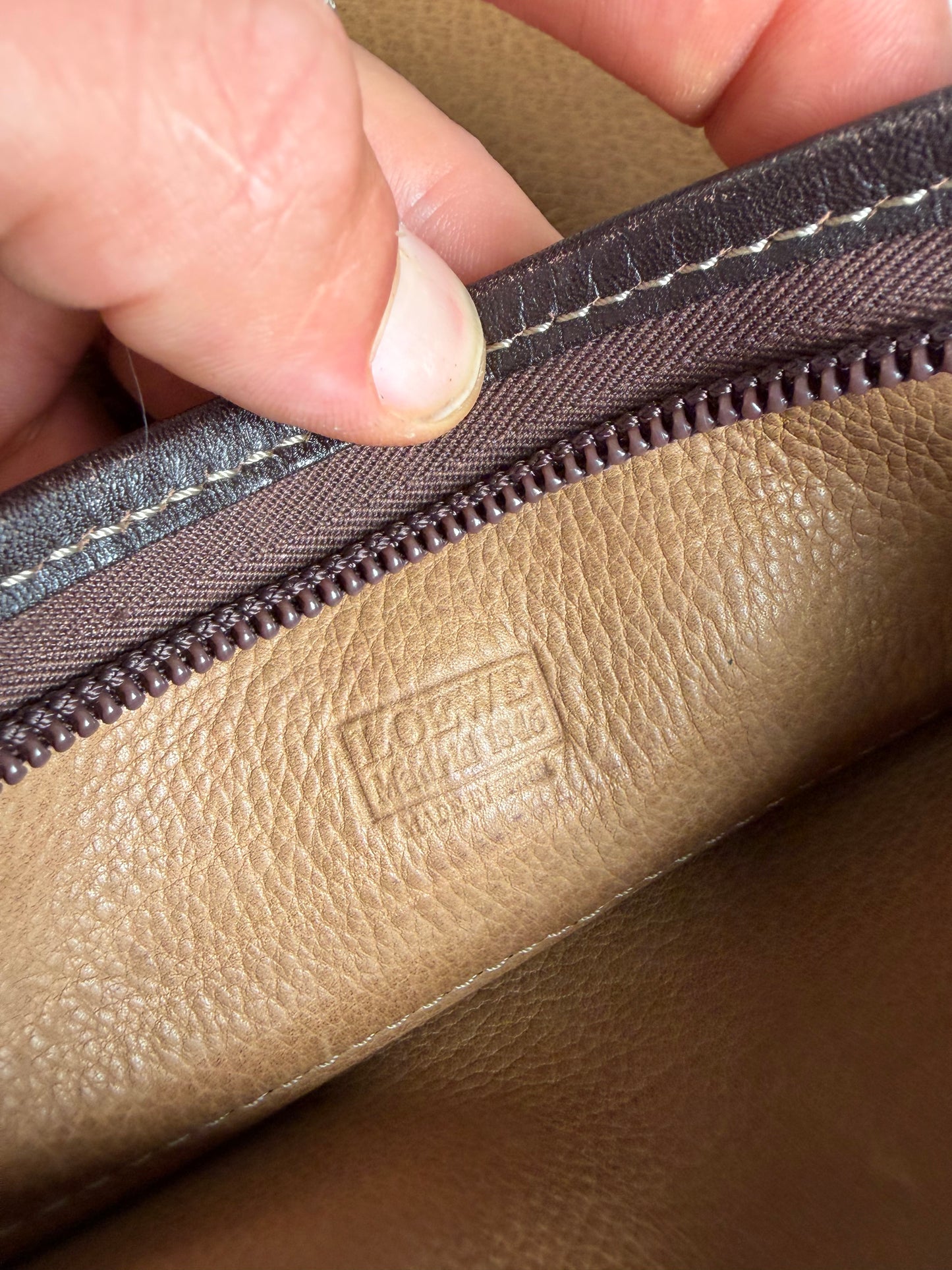 Vintage Loewe Suede Crossbody Bag Beige Brown Gold