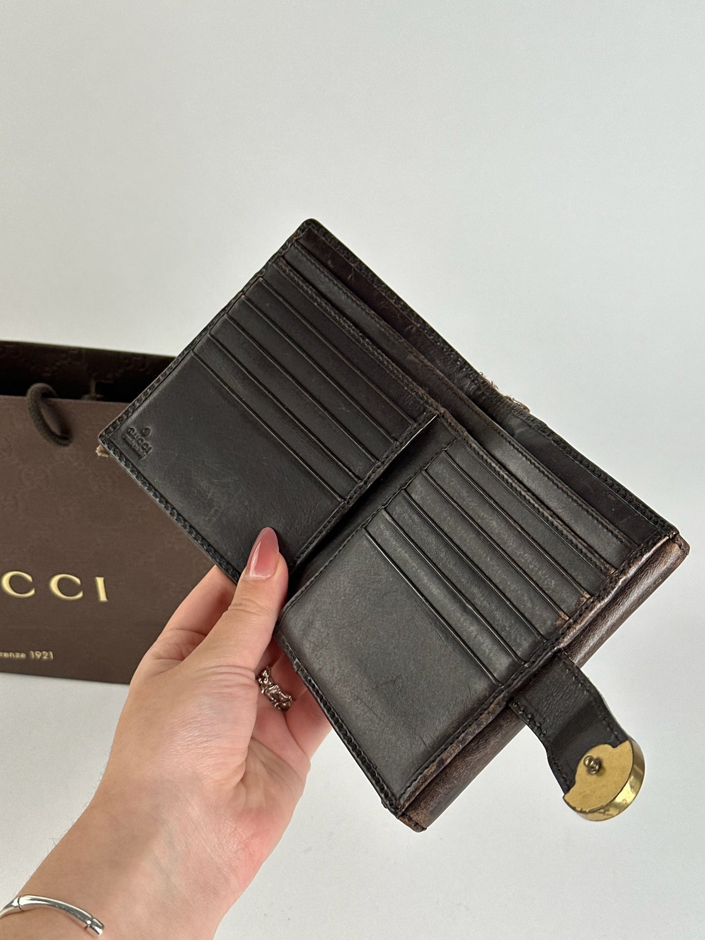Vintage Gucci Leather Canvas Wallet Gray Brown