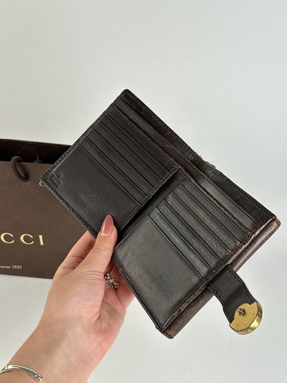 Vintage Gucci Leather Canvas Wallet Gray Brown