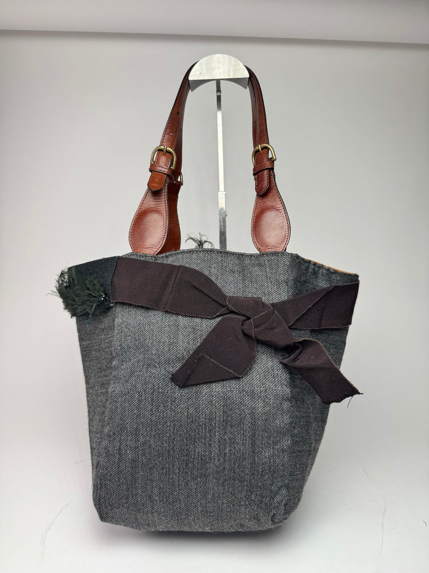 Vintage Marni Wool Leather Tote Bag Grey