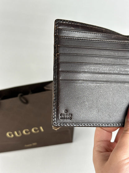 Vintage Gucci Leather Canvas Wallet Gray Brown