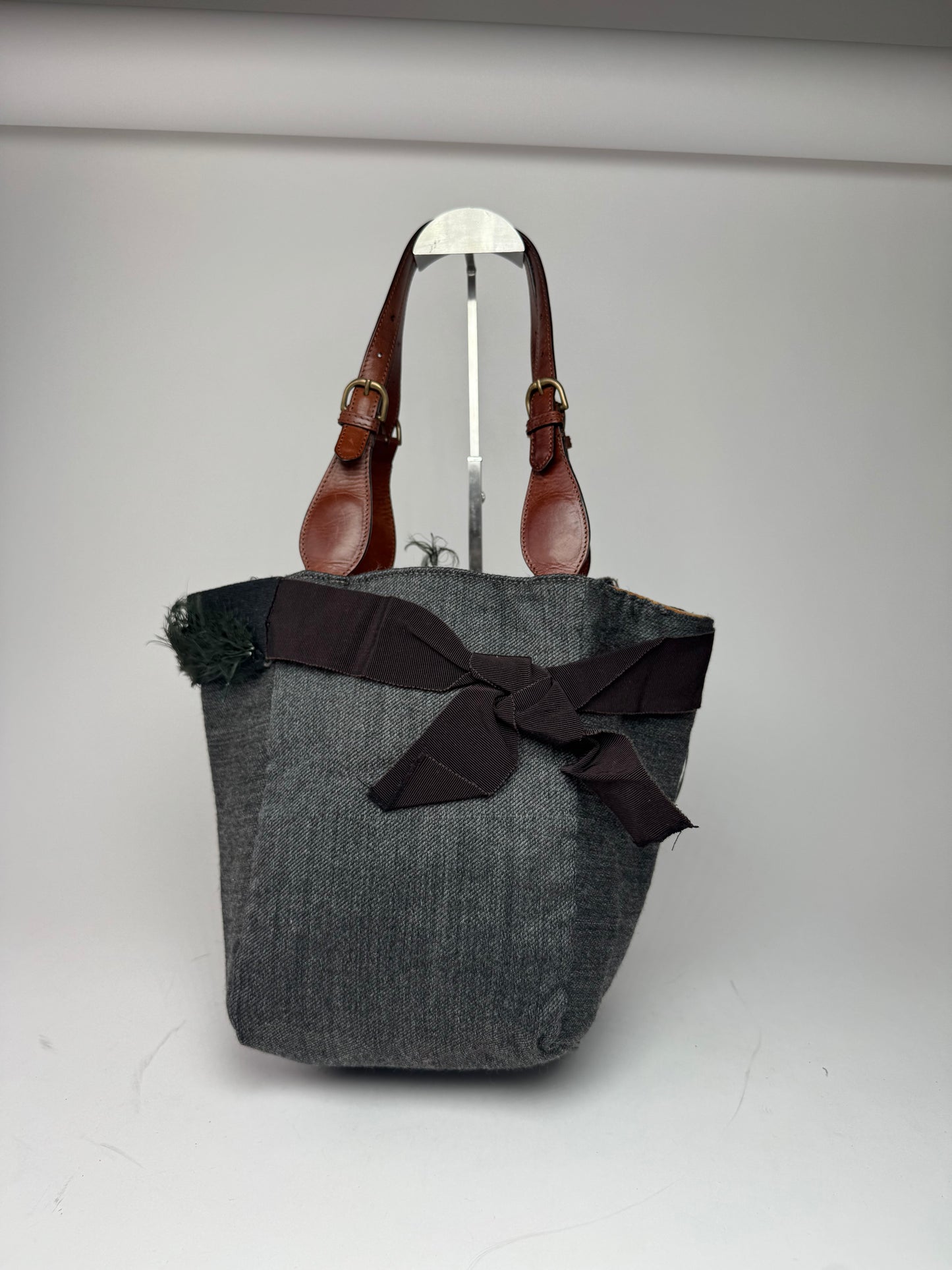 Vintage Marni Wool Leather Tote Bag Grey