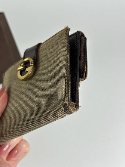 Vintage Gucci Leather Canvas Wallet Gray Brown