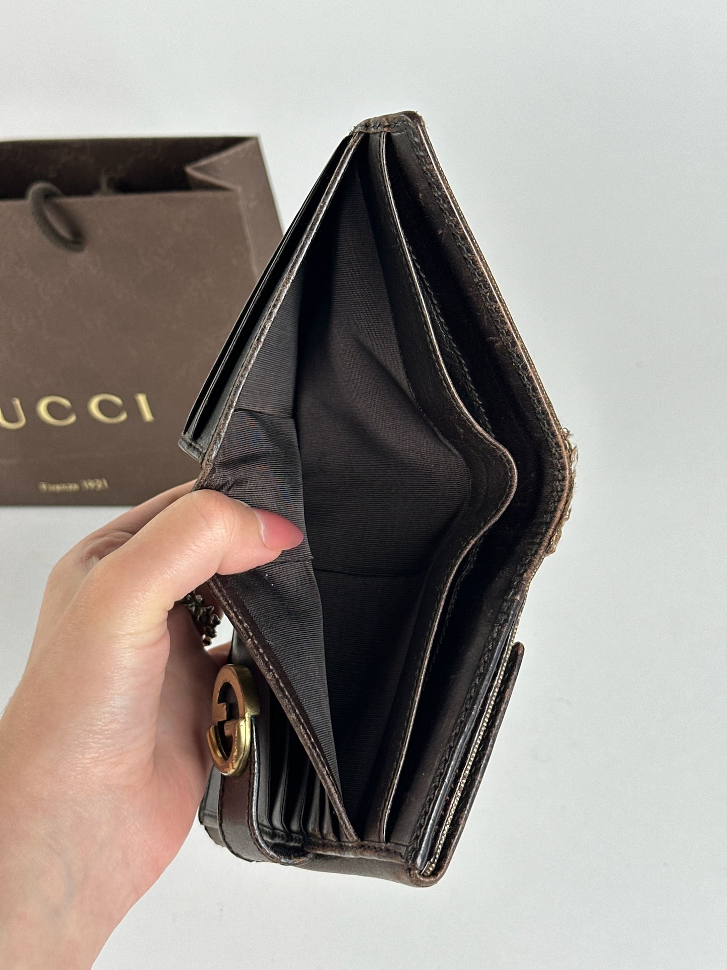 Vintage Gucci Leather Canvas Wallet Gray Brown