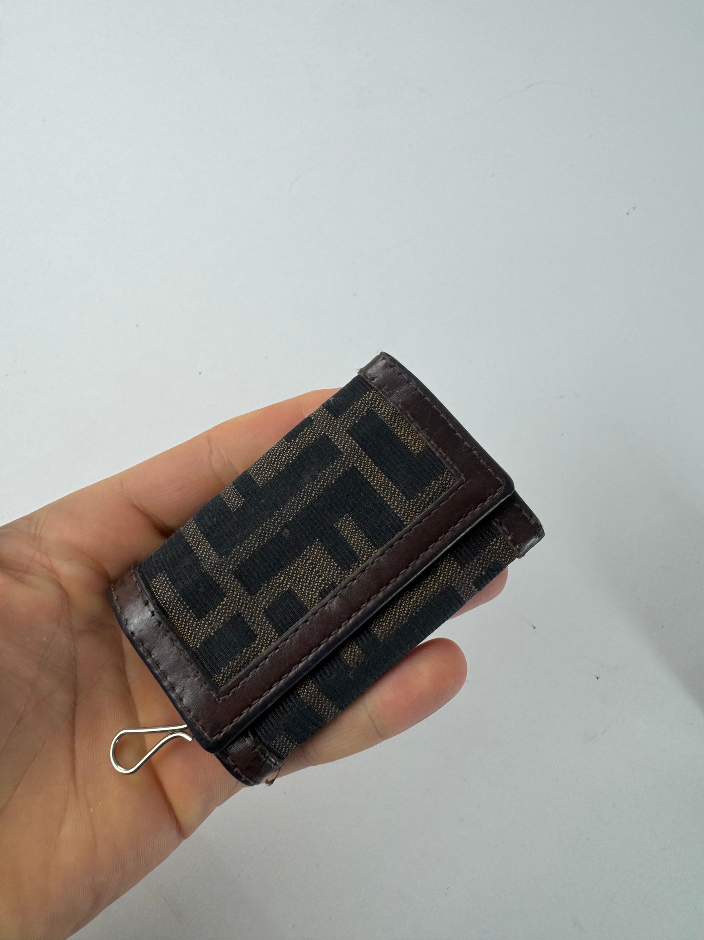 Vintage Fendi Monogram Key Holder Card Holder Brown