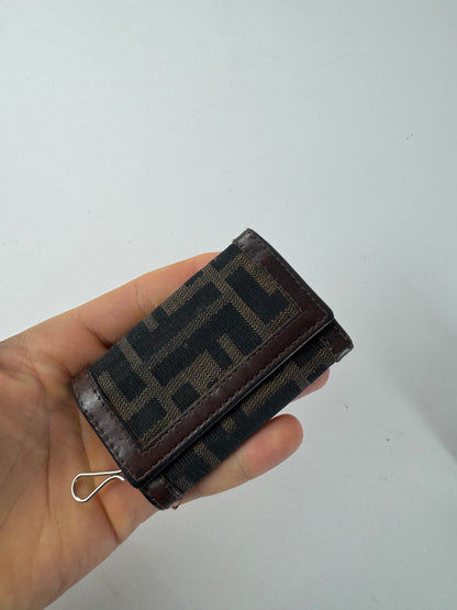 Vintage Fendi Monogram Key Holder Card Holder Brown