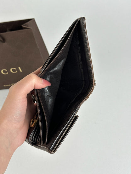 Vintage Gucci Leather Canvas Wallet Gray Brown