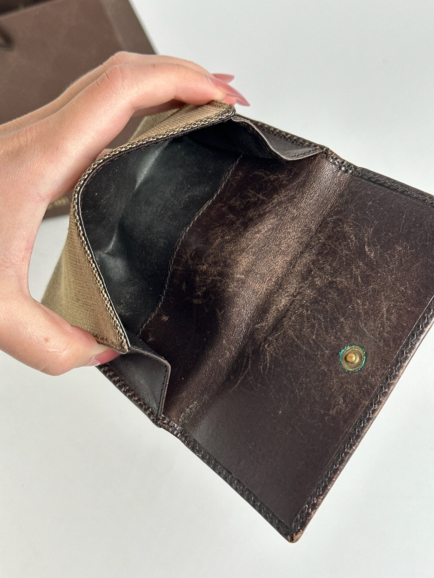 Vintage Gucci Leather Canvas Wallet Gray Brown