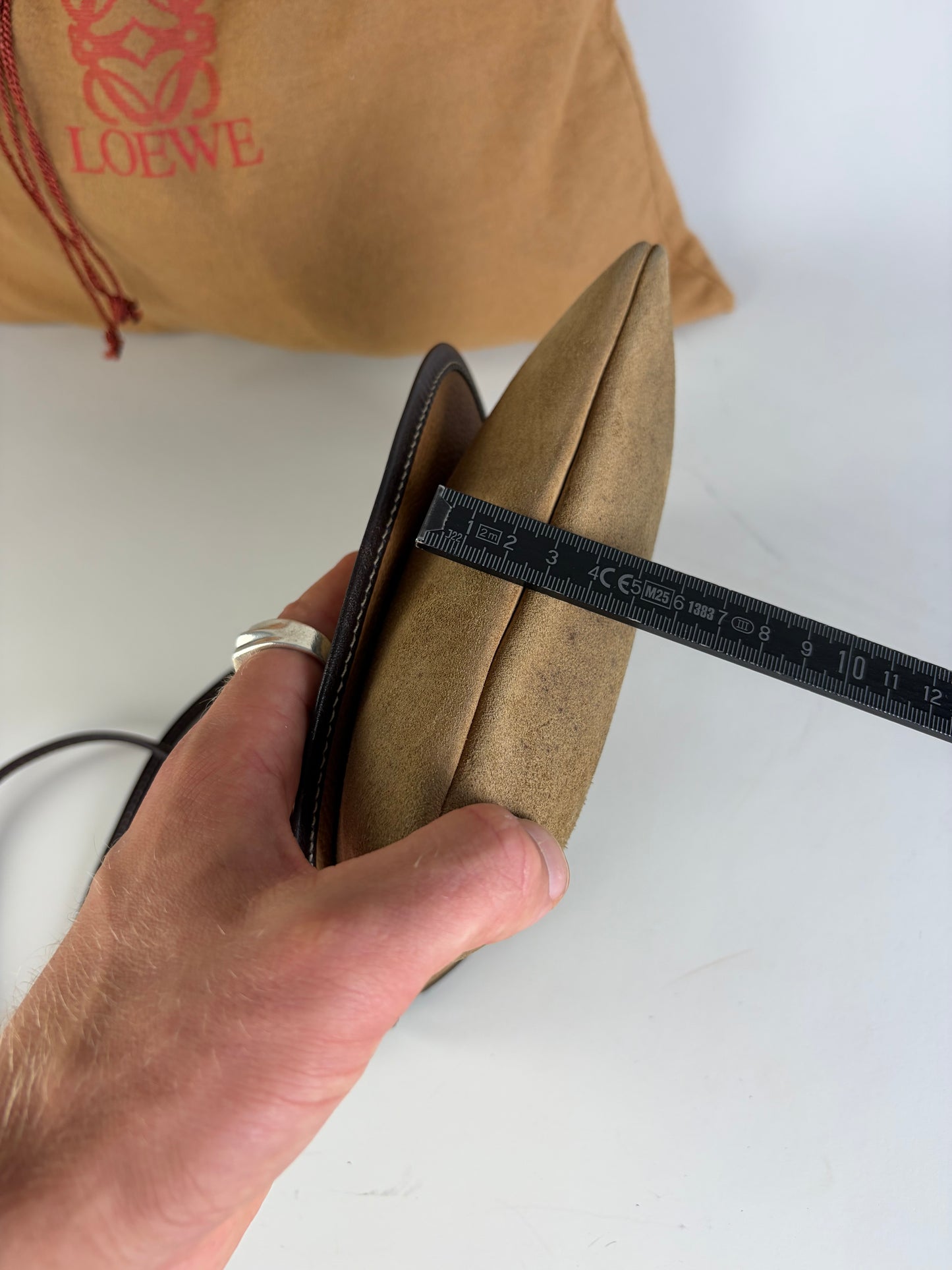 Vintage Loewe Suede Crossbody Bag Beige Brown Gold