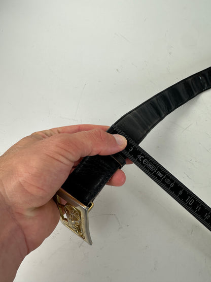 Vintage Celine Horse-and-Carriage Leather Belt Black Gold Silver