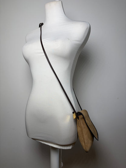 Vintage Loewe Suede Crossbody Bag Beige Brown Gold