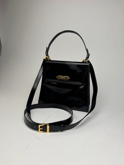 Vintage Celine Paris 2 Way Patent Leather Bag Black