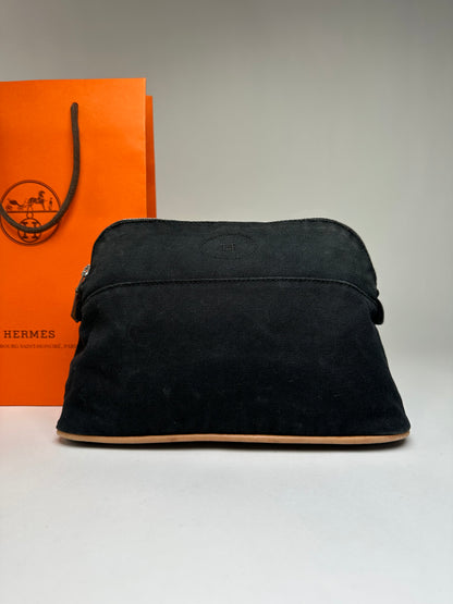 Vintage Hermes Canvas Cosmetic Pouch Black Tan