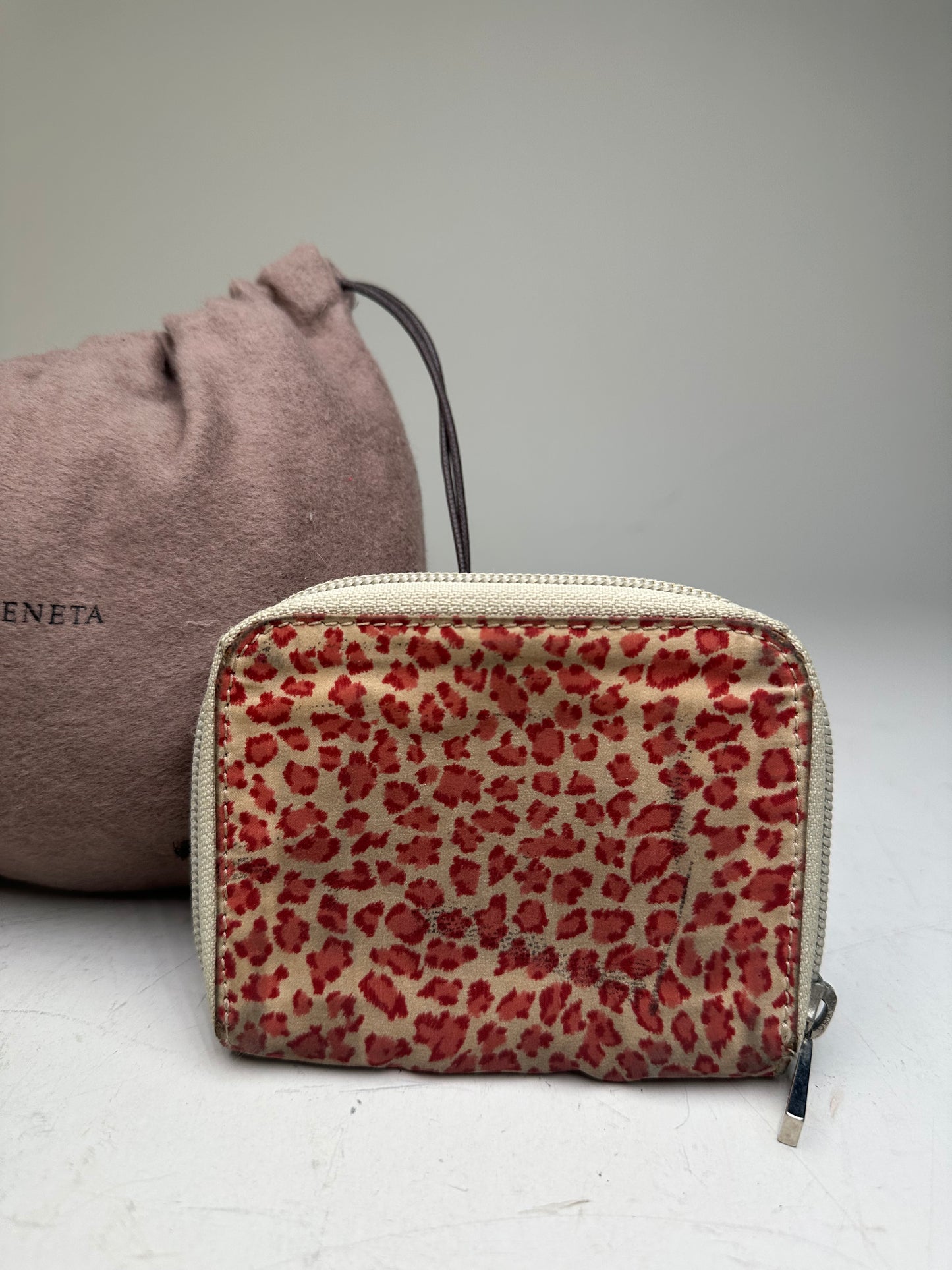 Vintage Bottega Veneta Leopard Print Leather Wallet Beige Red