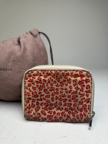 Vintage Bottega Veneta Leopard Print Leather Wallet Beige Red