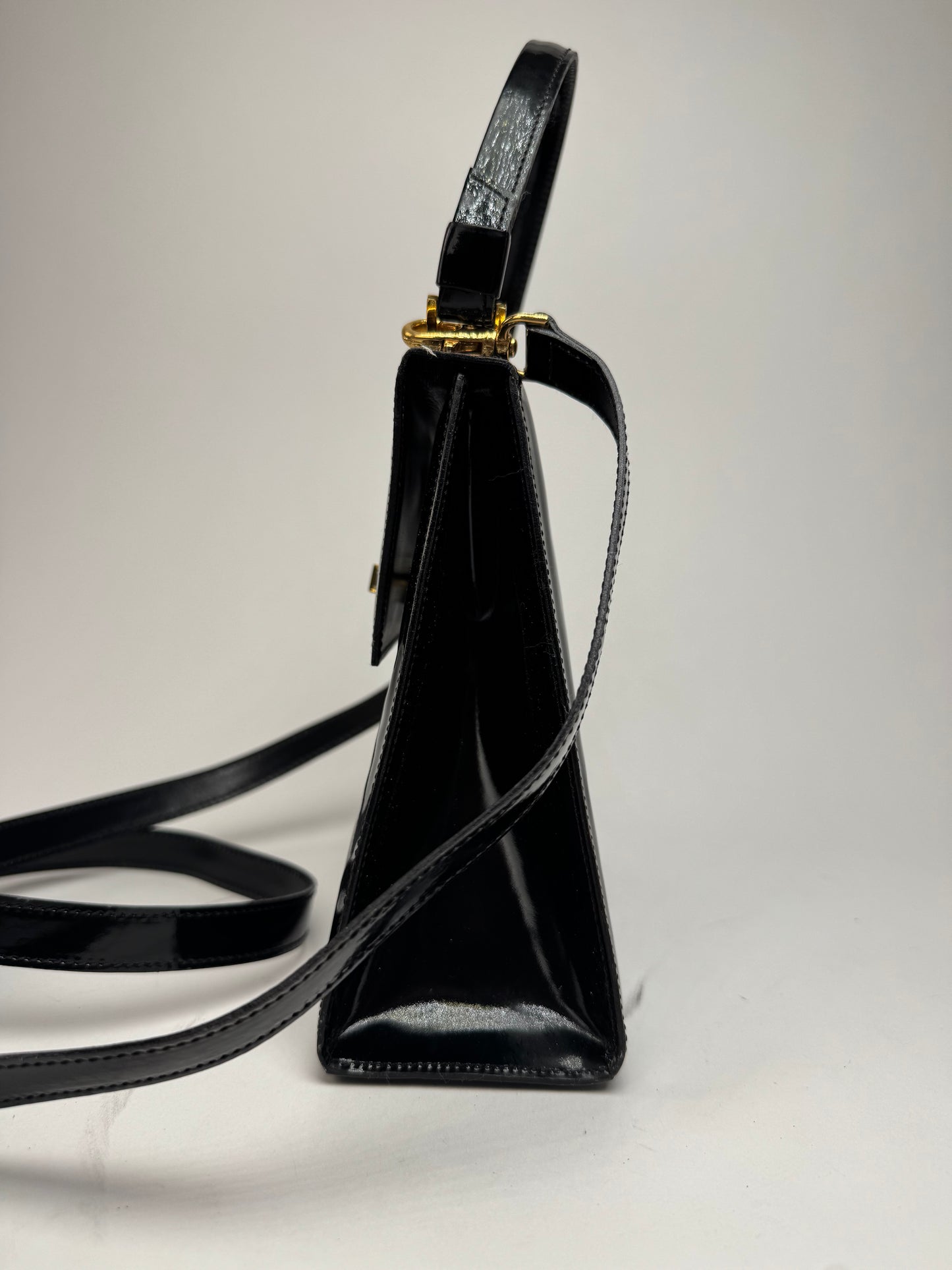 Vintage Celine Paris 2 Way Patent Leather Bag Black