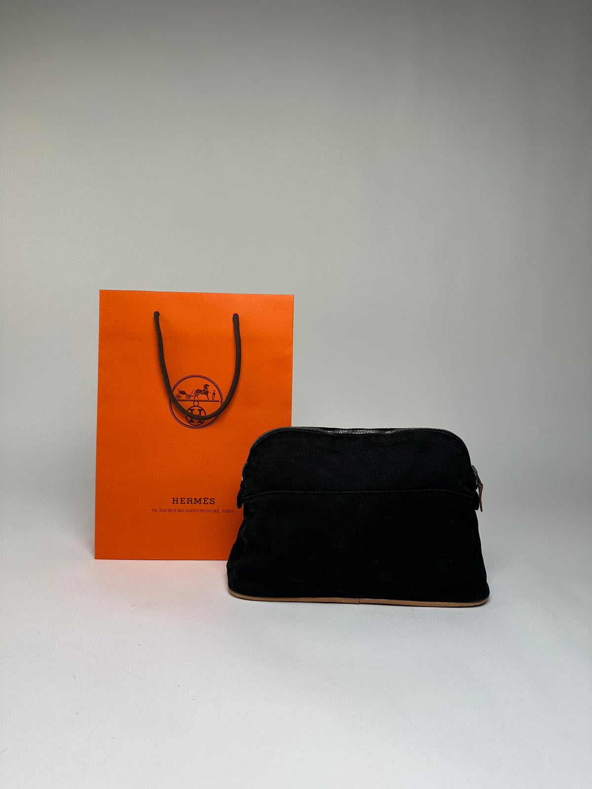 Vintage Hermes Canvas Cosmetic Pouch Black Tan