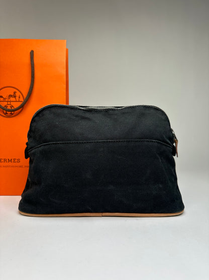 Vintage Hermes Canvas Cosmetic Pouch Black Tan
