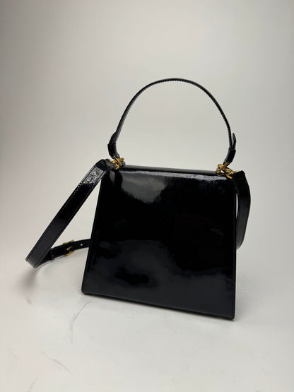 Vintage Celine Paris 2 Way Patent Leather Bag Black